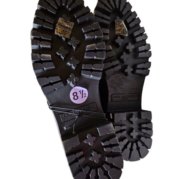 Karl Lagerfeld Combat Black Boots Paris Embellished Strap Payson Pippa 8.5 READ - Picture 5 of 8
